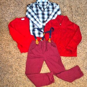 Lot of 4 Plaid and Red Kids Shirt and Pants Size 6/7